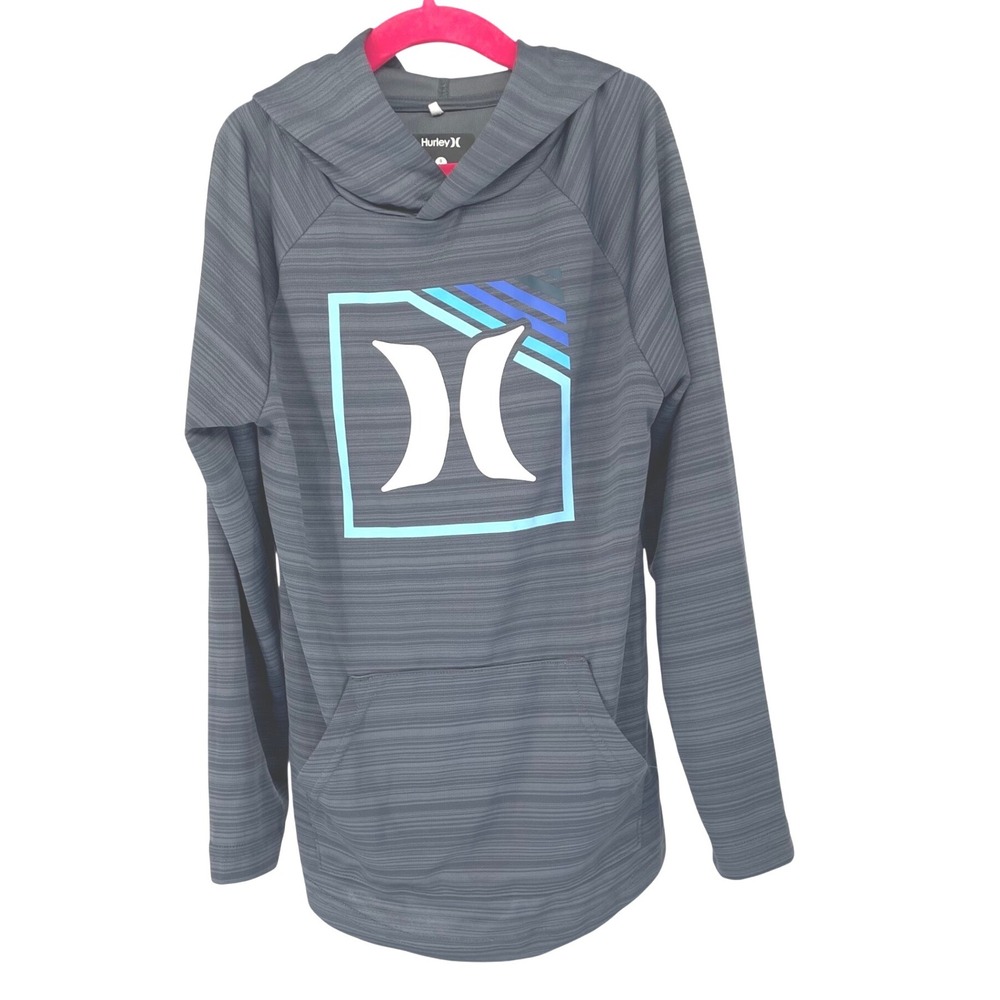 Hurley H2O Dri Boys Gray Striped‎ Long Sleeve Hoodie Size S 7/8 Hurley Graphic